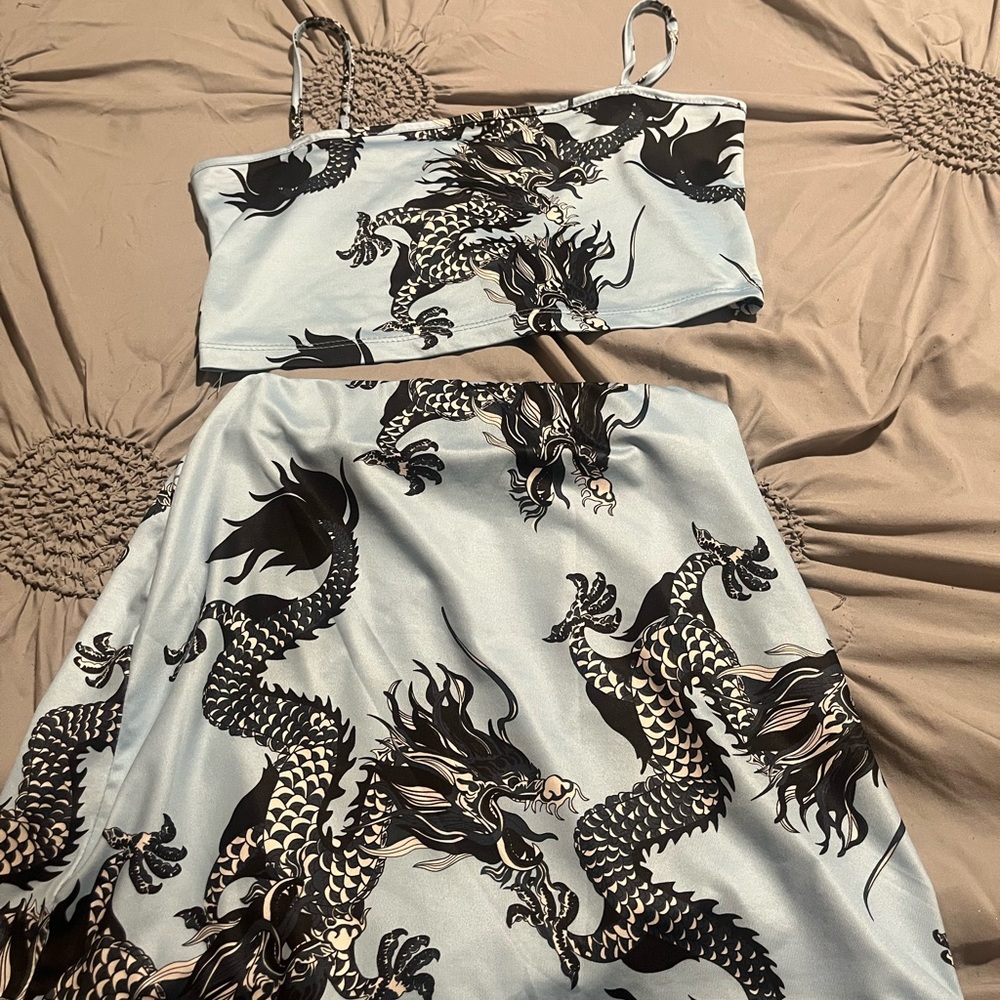 blue skirt and crop top set